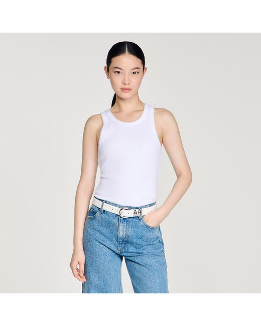 Sandro Blue Beaded Ribbed Vest Top