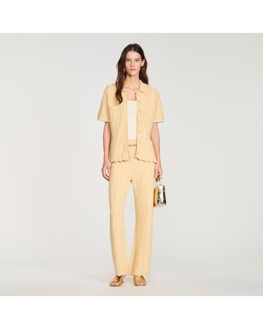 Sandro Natural Rhinestone Knit Trousers