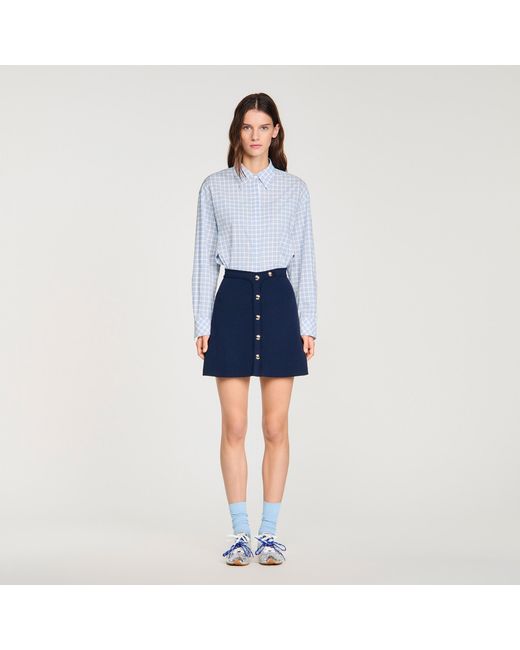 Sandro Blue Short Ribbed Skirt With Press Studs