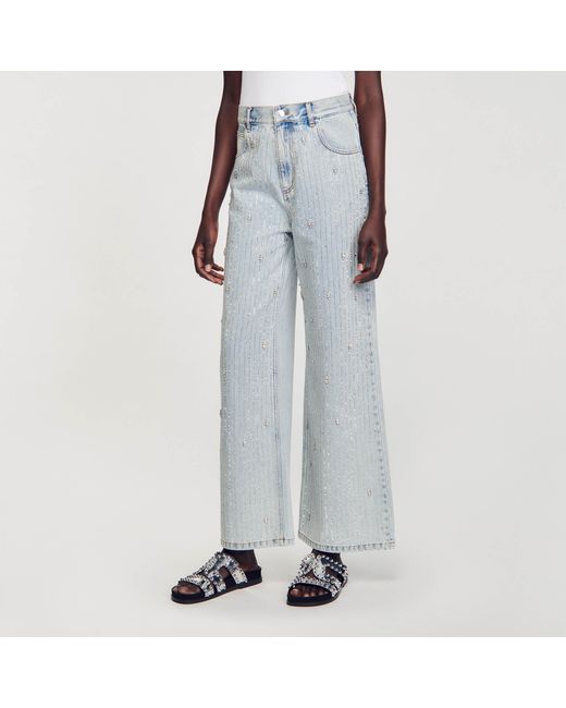 Sandro White Rhinestone-Embellished Jeans