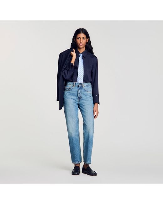 Sandro Blue Cotton Shirt With Wide Cuffs