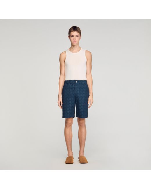 Sandro Blue Square Cross Denim Shorts for men