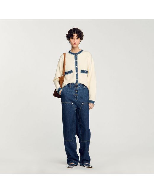Sandro Blue Cardigan With Denim Details