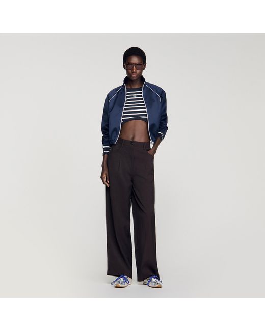 Sandro Blue Cropped Striped Cotton T-Shirt
