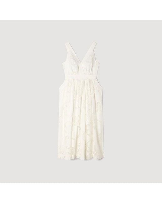 Sandro Natural Openwork Floral Cotton Maxi Dress