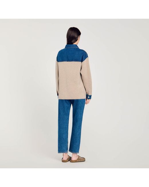 Sandro Blue Denim And Knitwear Coatigan