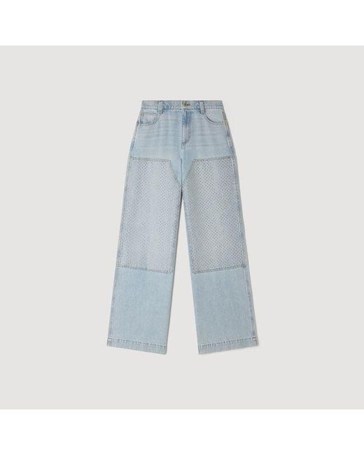 Sandro Blue Faded Straight Rhinestone Jeans