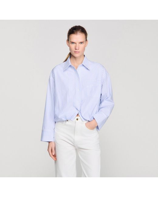 Sandro Blue Cropped Striped Shirt