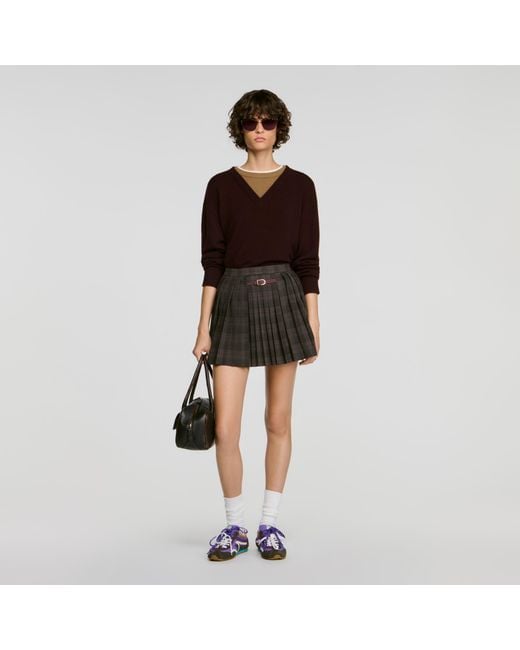 Sandro Black Checked Pleated Skirt