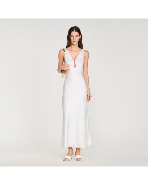 Sandro White Jewel Satin-Effect Maxi Dress