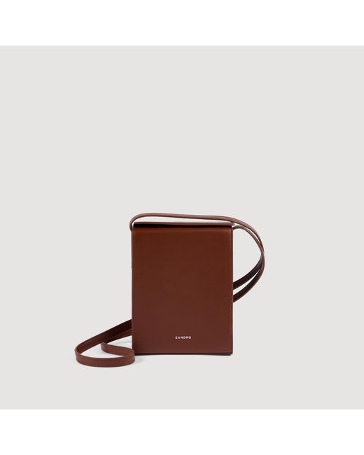Sandro Brown Leather Logo Phone Holder for men