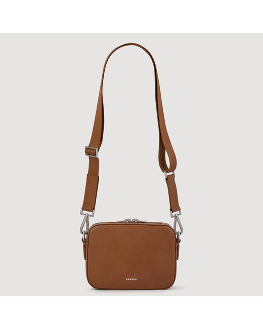 Sandro Brown Small Grained Leather Bag for men
