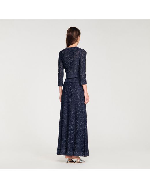 Sandro Blue Strass Knit Cropped Cardigan