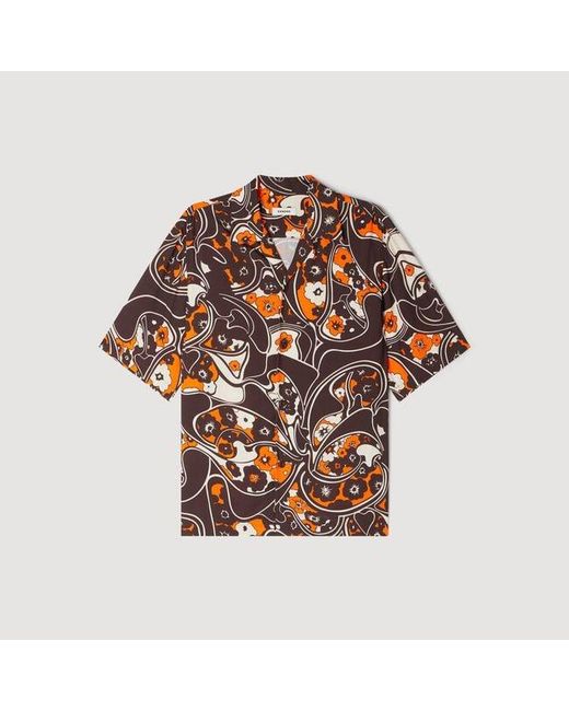 Sandro White Loose-Fit Print Shark Collar Shirt for men