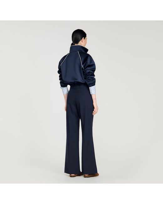 Sandro Blue Wide-Leg Wool Trousers