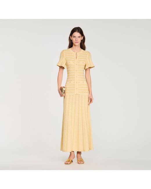 Sandro Metallic Rhinestone Knit Maxi Dress