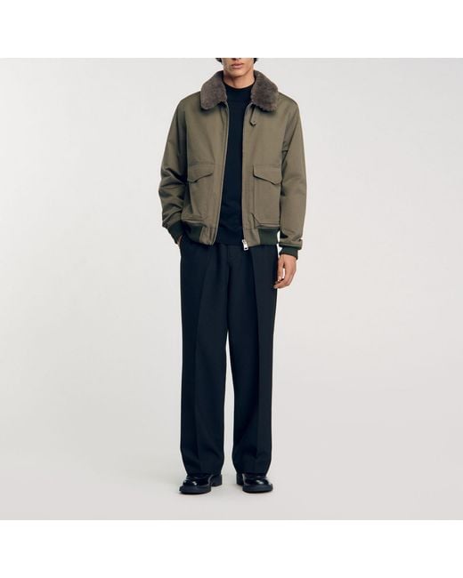 Sandro Green Fur Collar Jacket for men