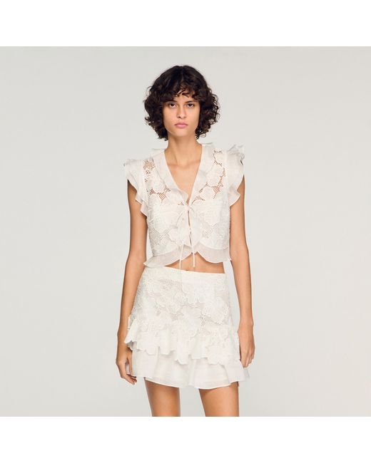 Sandro White Guipure Lace Crop Top