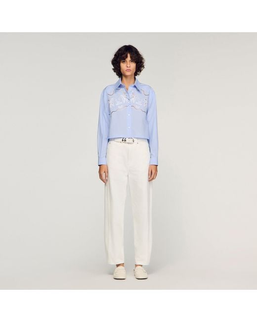 Sandro Blue Embroidered Cotton Shirt