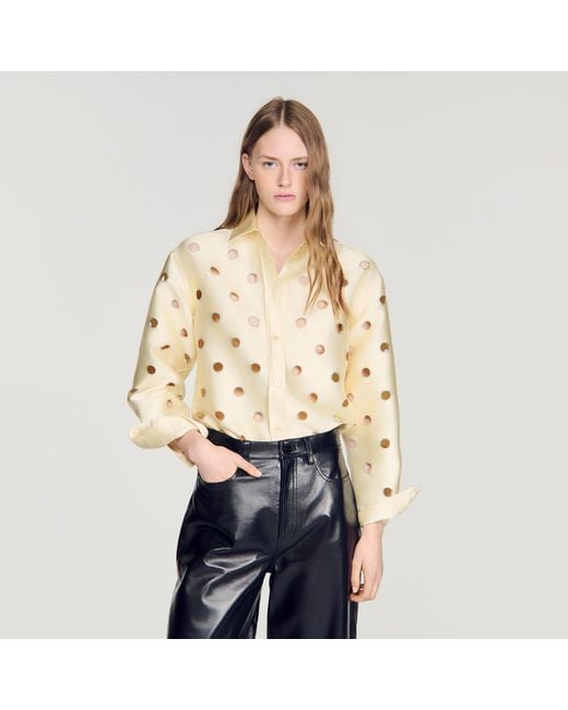 Sandro Blue Openwork Rhinestone Shirt
