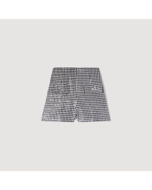 Sandro Black Sequin Houndstooth Tweed Shorts