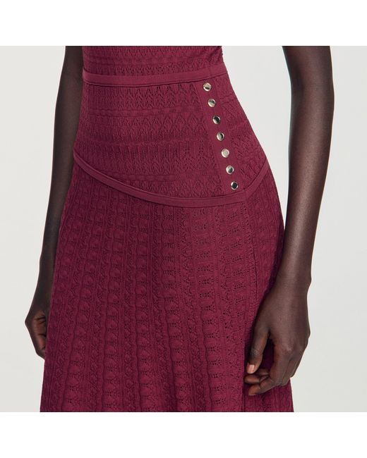 Sandro Red Pointelle Knit Maxi Dress