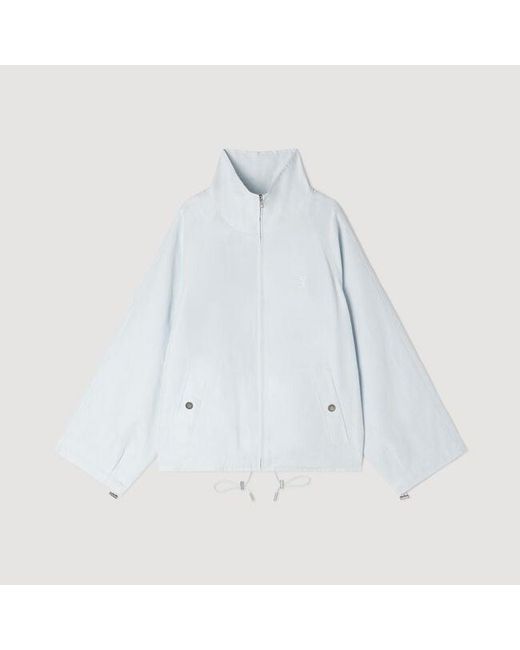 Sandro White Embroidered Collar Oversized Jacket