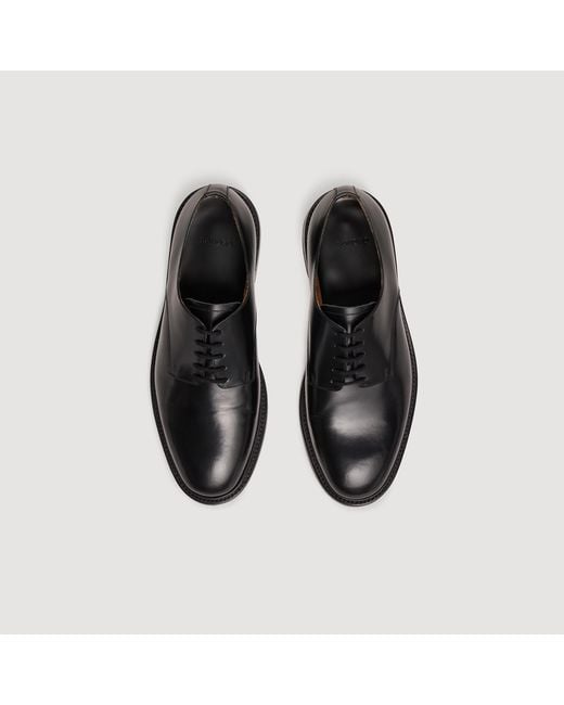 Sandro Black Glazed Leather Derbies for men