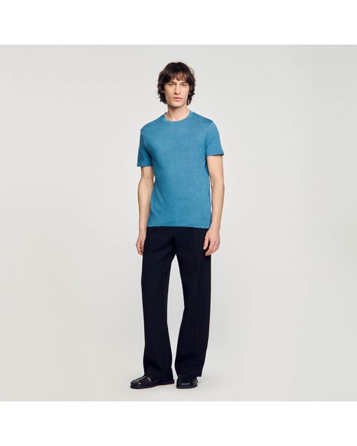 Sandro Blue Certified Linen T-Shirt for men