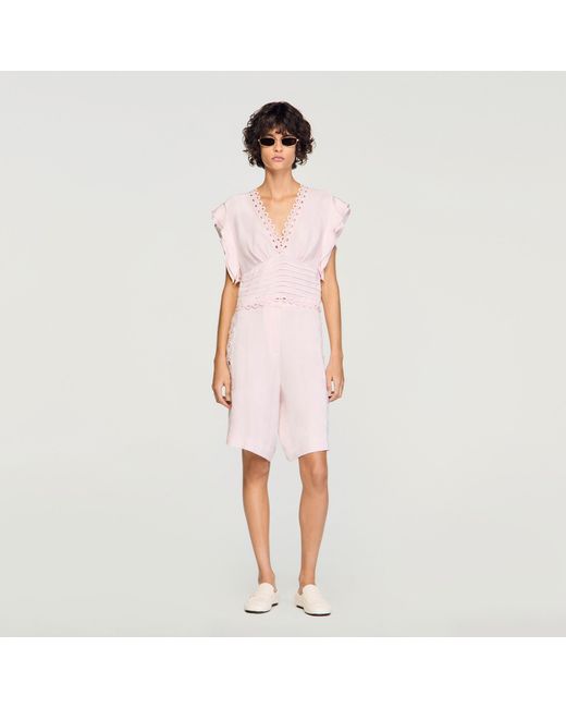 Sandro Pink Floral Jacquard Crop Top
