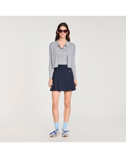 Sandro Blue Pointelle Knit Cardigan
