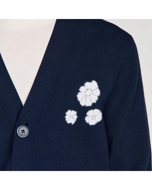 Sandro Blue Jacquard Flower Knit Cardigan for men