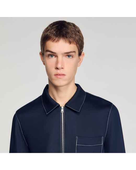 Sandro Blue Loose-Fit Zip-Up Shirt for men