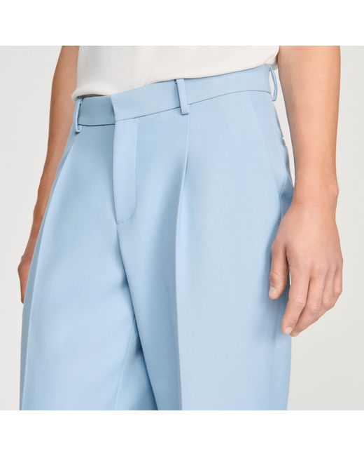 Sandro Blue Pleated Wide-Leg Trousers for men