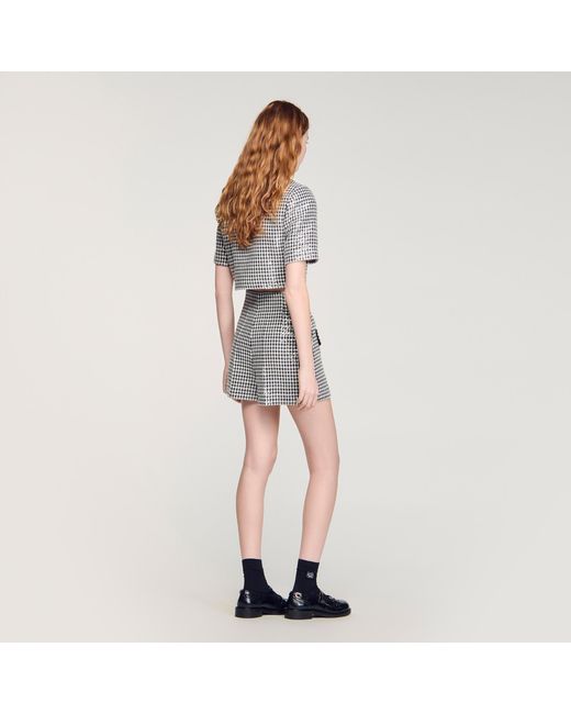 Sandro Black Sequin Houndstooth Tweed Shorts