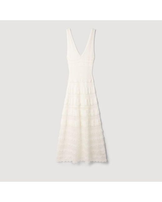Sandro White Pointelle Knit Maxi Dress