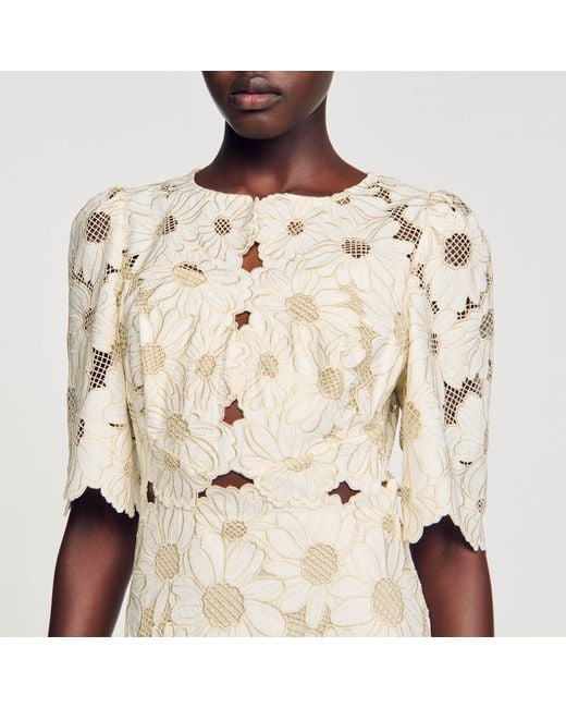 Sandro Embroidered Maxi Dress in Natural | Lyst UK Sandro Embroidered Maxi Dress in Natural | Lyst UK