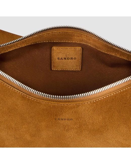 Sandro Brown Small Zipped Split Leather Hobo for men