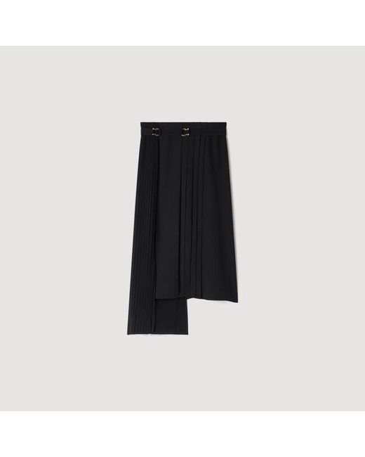 Sandro Blue Maxi Asymmetrical Pleated Skirt