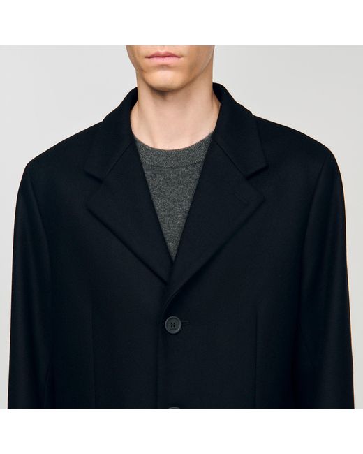 Sandro Blue Wool And Cashmere Coat for men