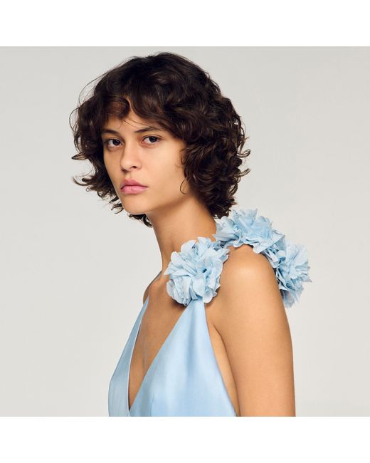 Sandro Blue Asymmetrical Ruffled Dress