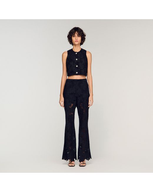 Sandro Blue Embroidered Guipure Crop Top