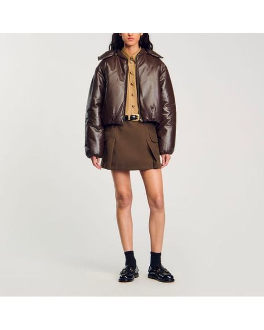 Sandro Brown Glazed Leather Jacket