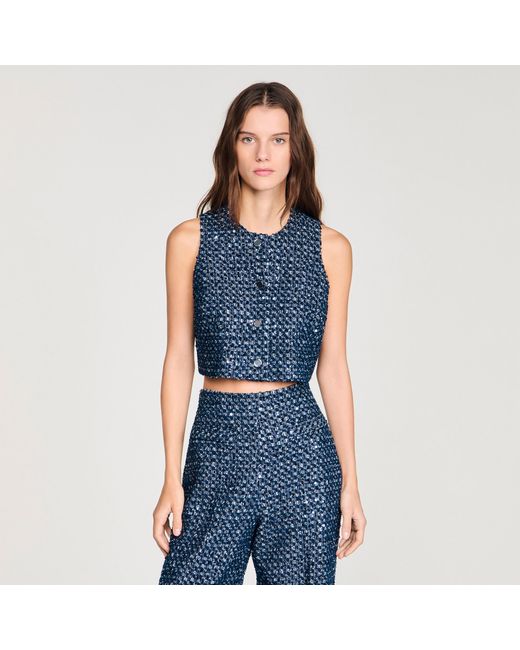 Sandro Blue Sequin Crop Top