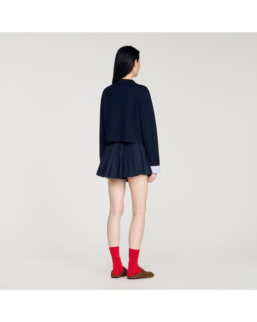 Sandro Blue Wool Polo Cardigan