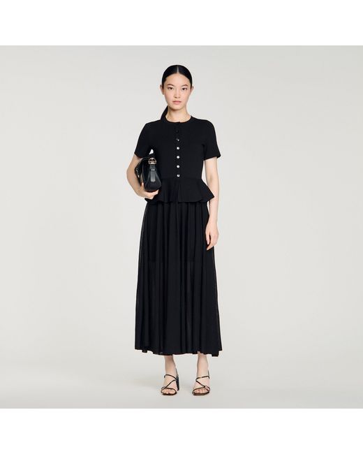 Sandro Peplum Knit Maxi Dress in Black | Lyst UK