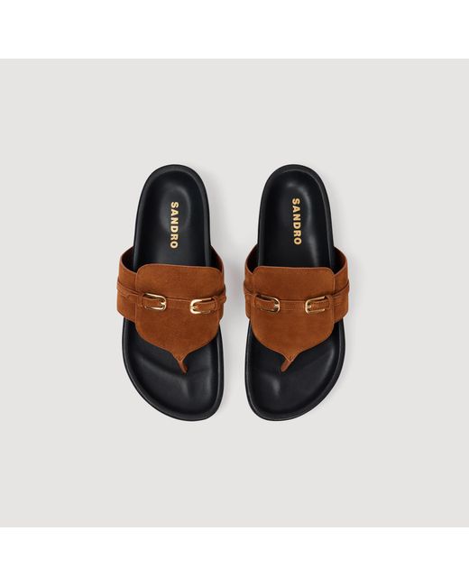 Sandro Brown Suede Buckle Sandals
