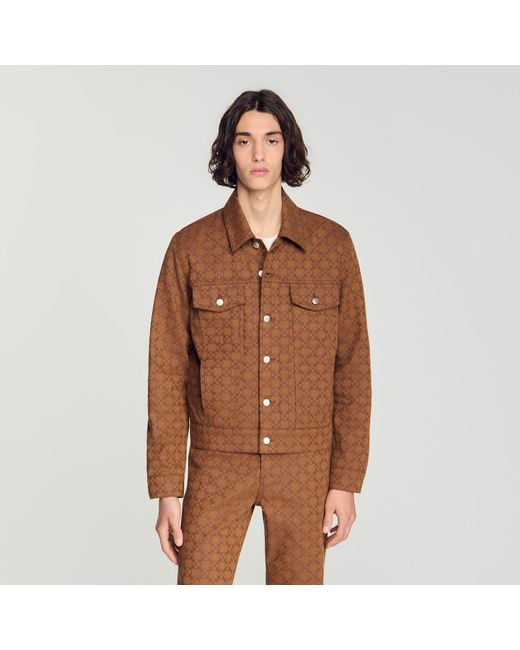 Sandro Brown Square Cross Denim Jacket for men