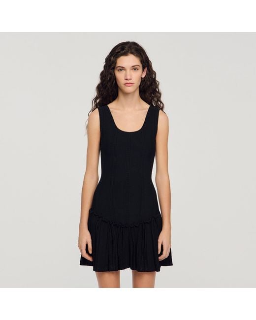 Sandro Black Short Knit Dress With Ruffle
