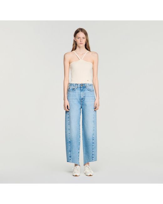 Sandro Blue Short Ribbed Knit Top